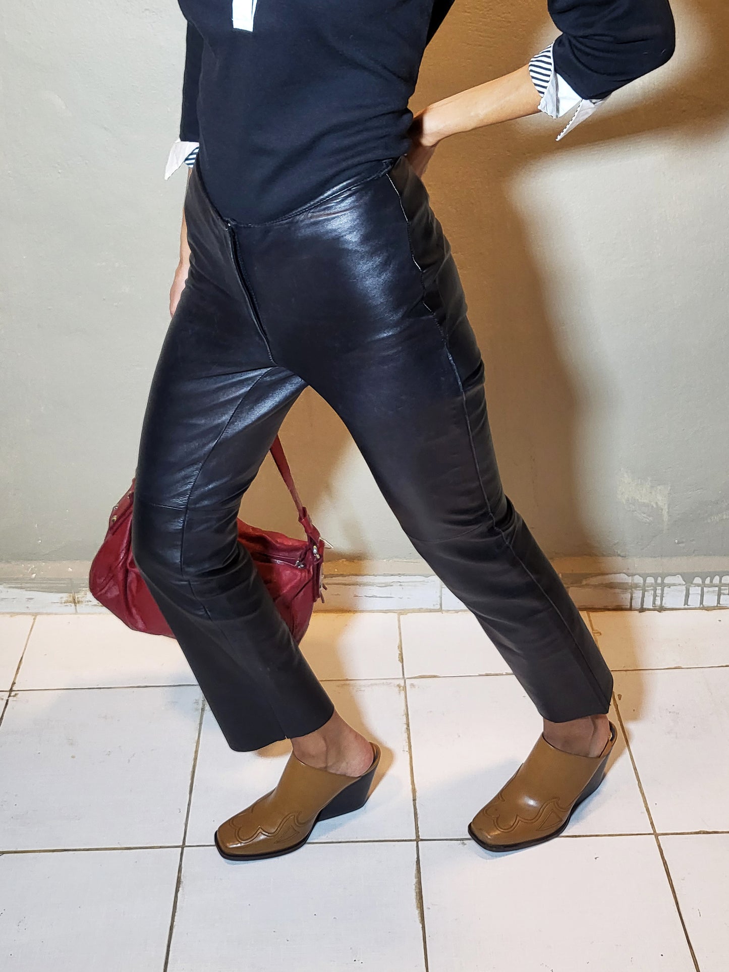 Bebe Genuine Leather Straight-Leg Pants