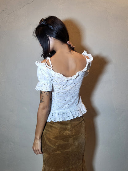 Guess Eyelet Lace-Up Peplum Top