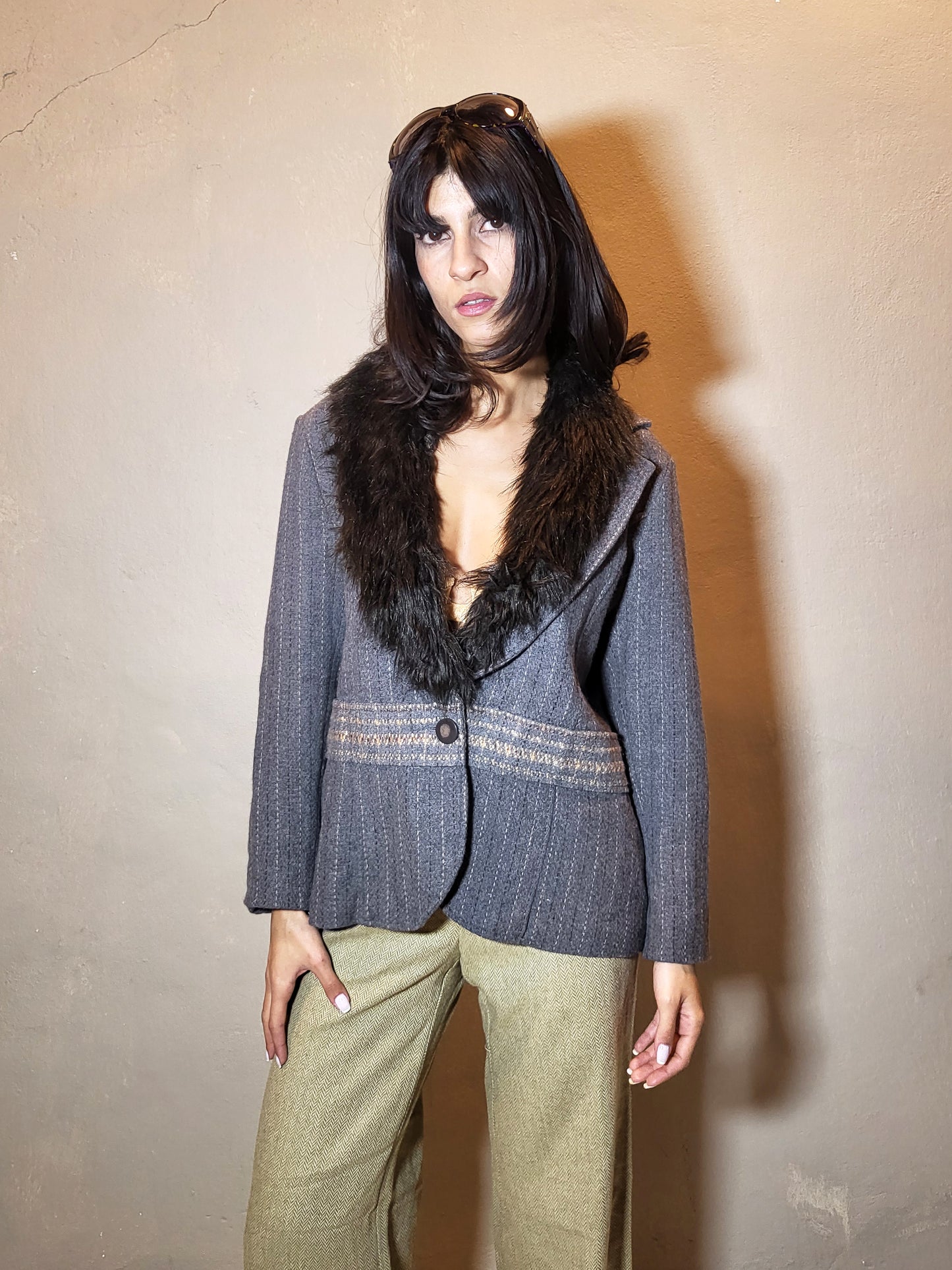 Faux-Fur Collar Wool Jacket