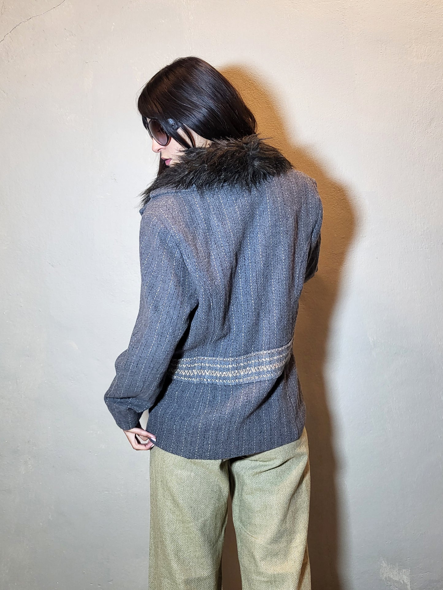 Faux-Fur Collar Wool Jacket