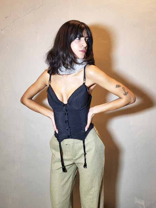 Pinstripe Mesh Corset Top