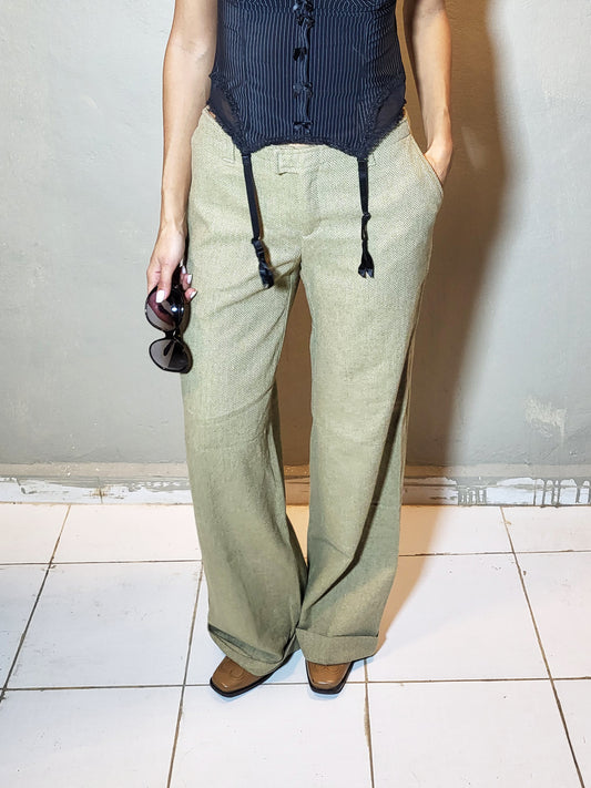 DEJ Wide-Leg Herringbone Trousers