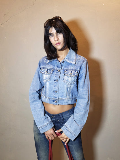 Embroidered Cropped Denim Jacket