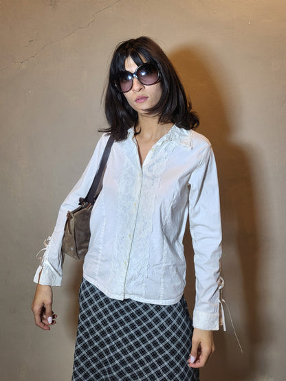 Lace-Panel White Blouse