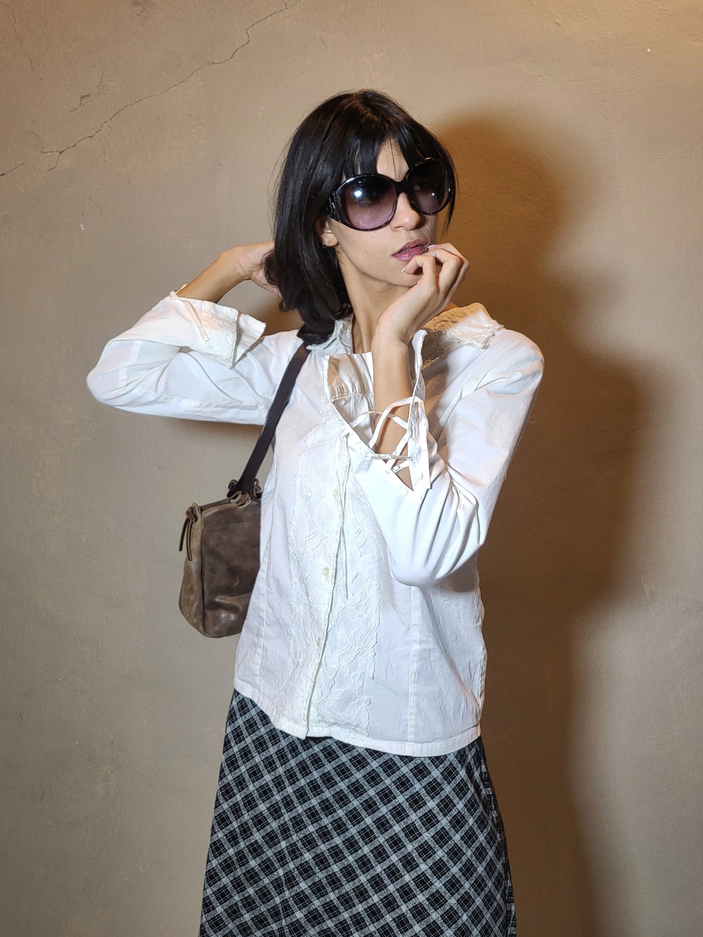 Lace-Panel White Blouse