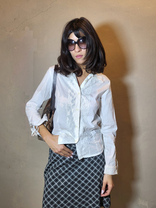 Lace-Panel White Blouse