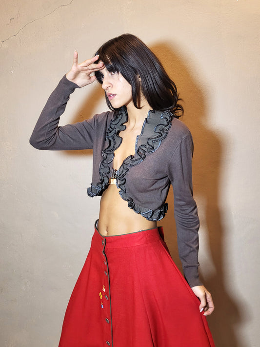 Lola & Liza Cropped Ruffle Cardigan