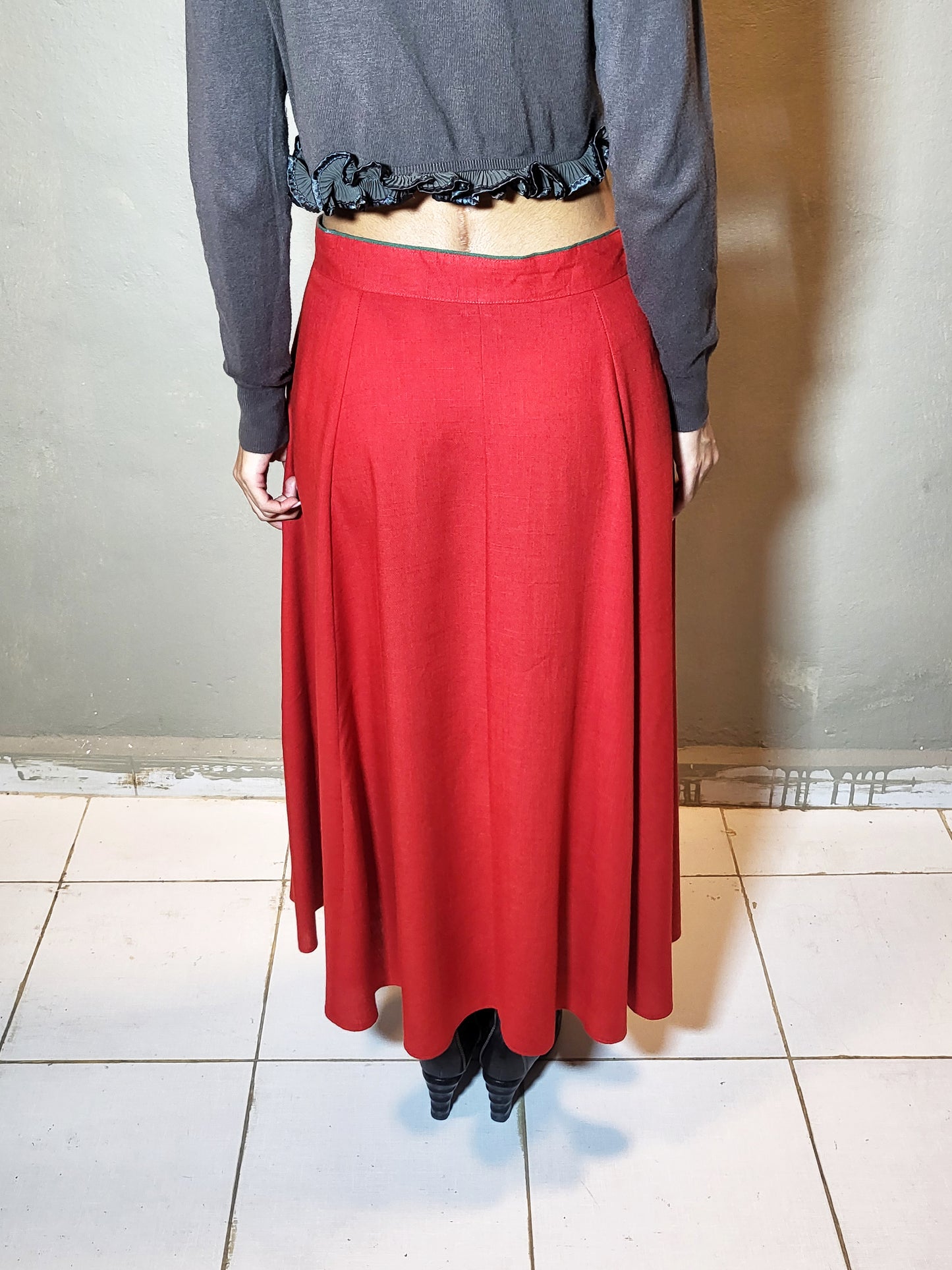 Embroidered Button-Front Midi Skirt