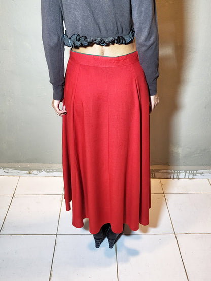 Embroidered Button-Front Midi Skirt