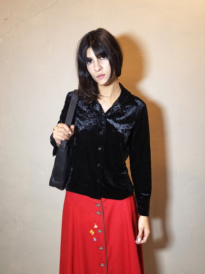 Velvet Button-Up Top