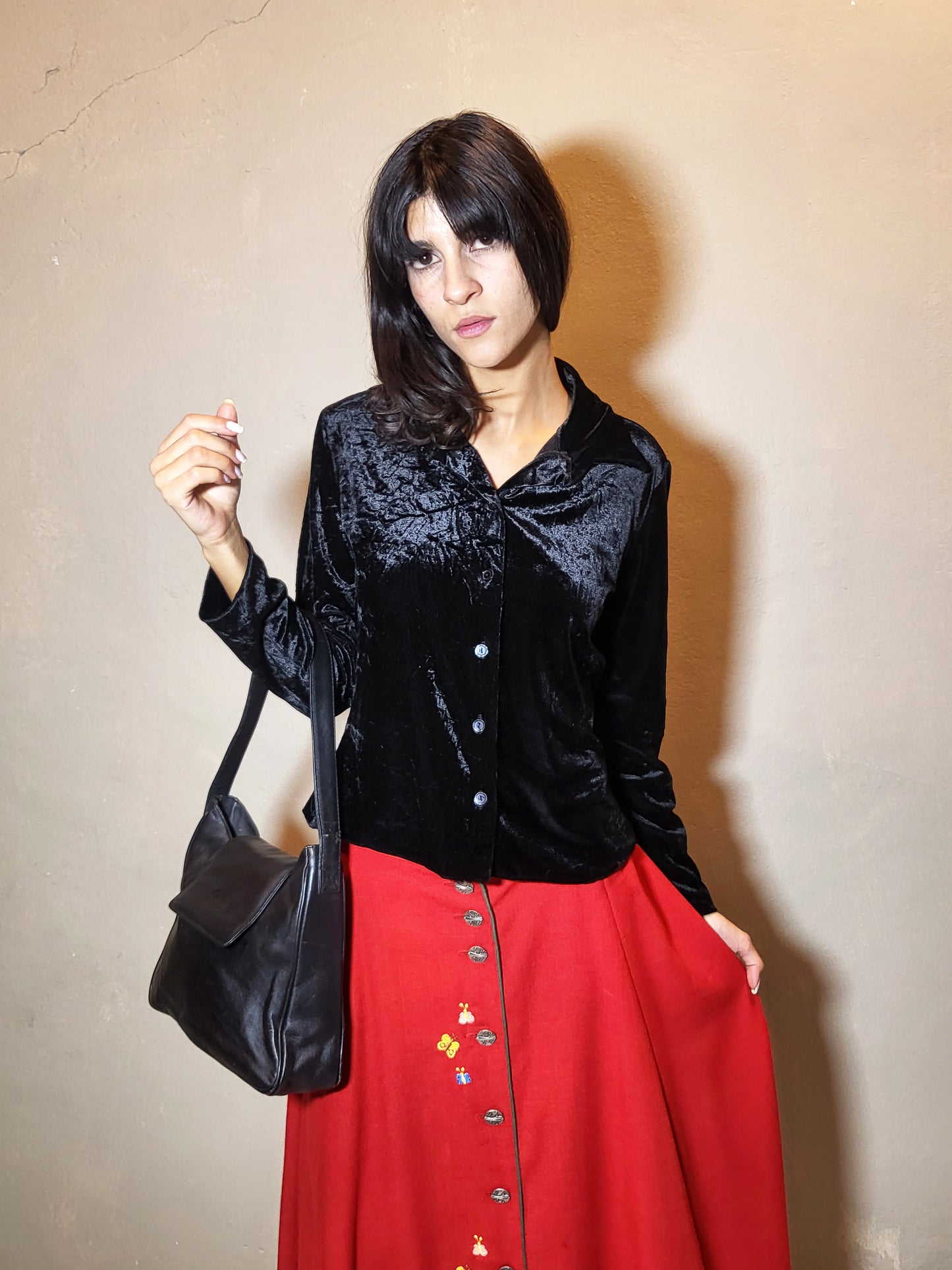 Velvet Button-Up Top