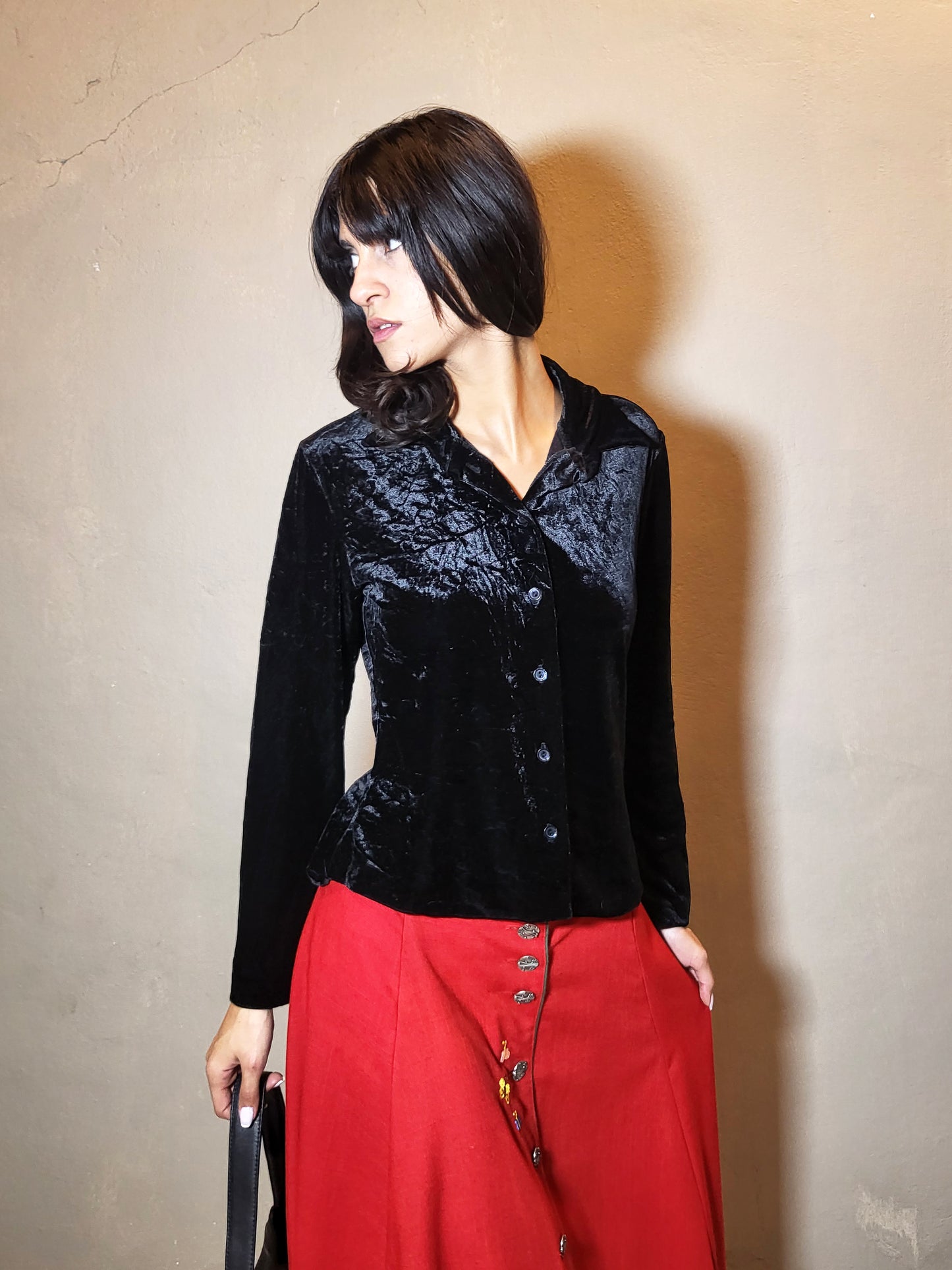 Velvet Button-Up Top