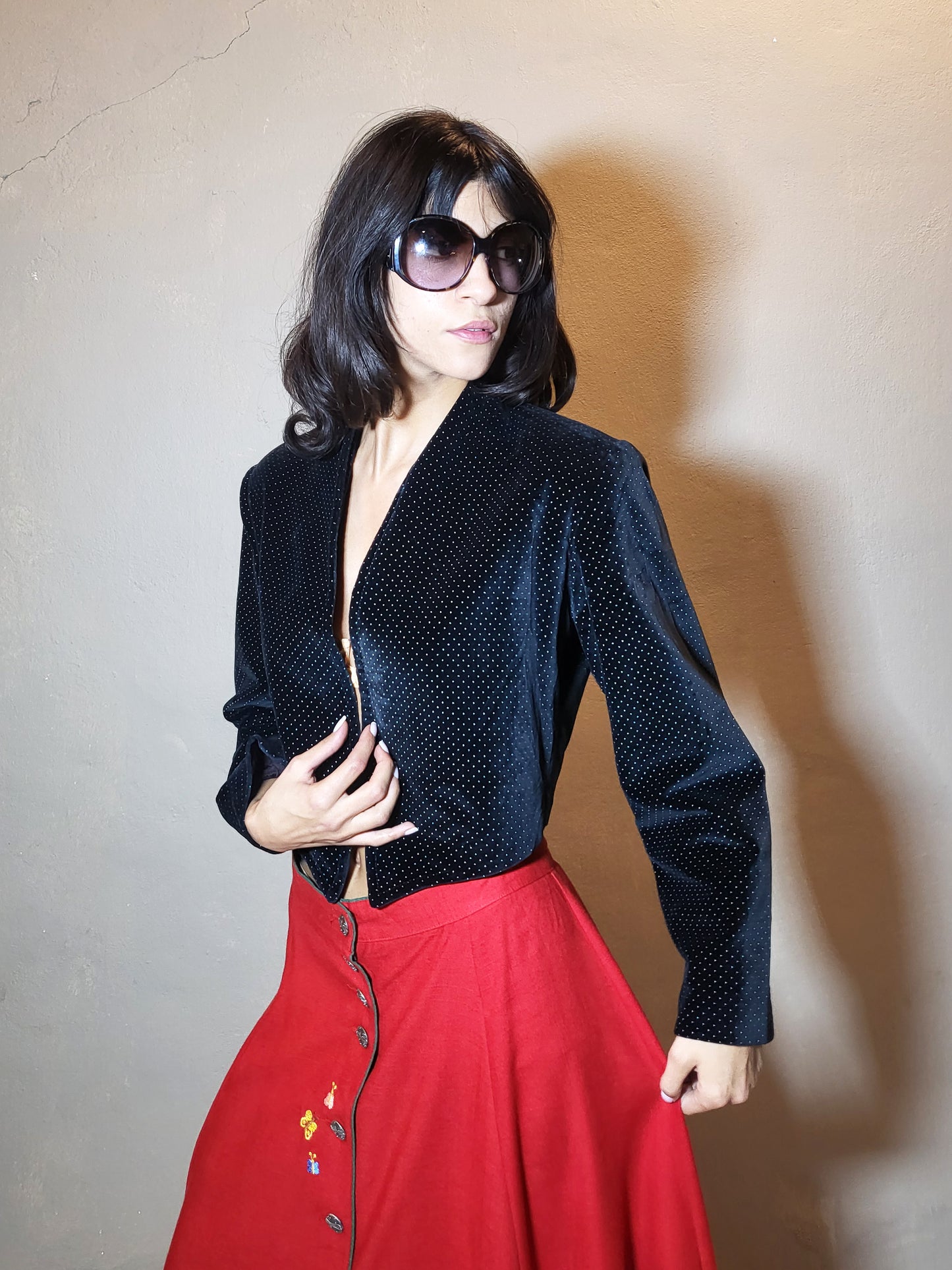 Dotted Velvet Bolero Jacket