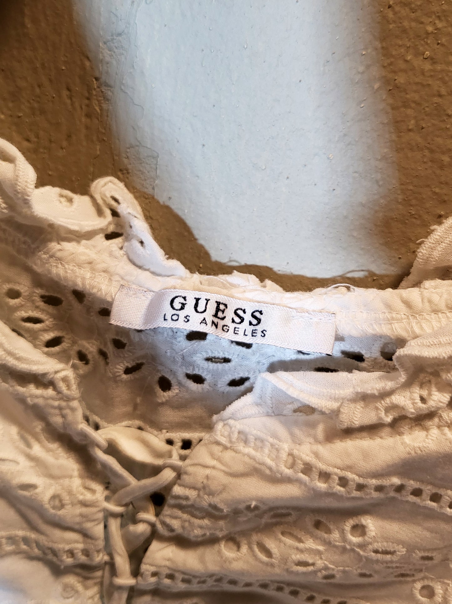 Guess Eyelet Lace-Up Peplum Top