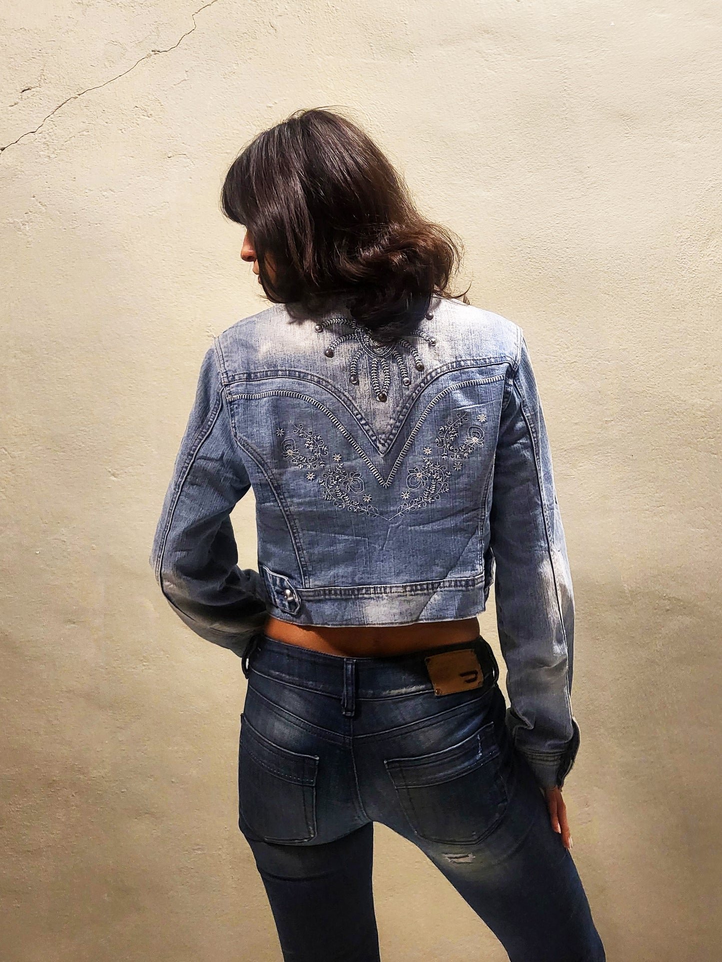 Embroidered Cropped Denim Jacket
