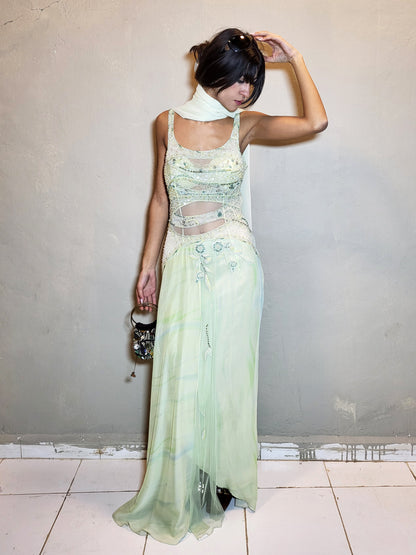 Celeste Beaded Evening Gown with Scarf