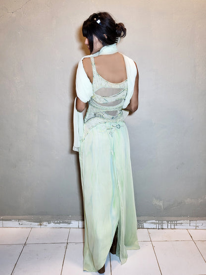 Celeste Beaded Evening Gown with Scarf