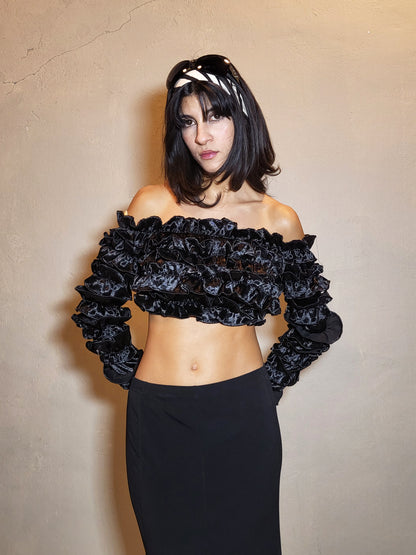 Black Ruffled Off-Shoulder Top