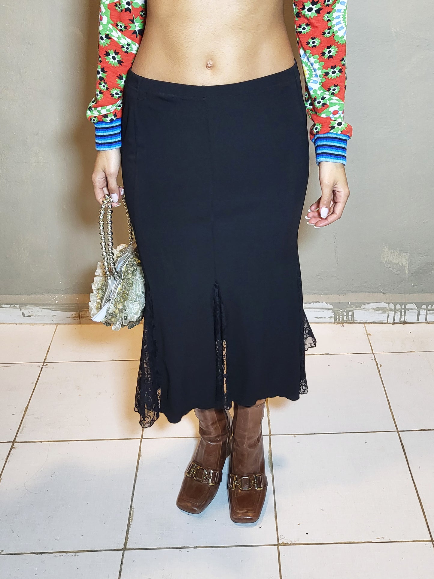 Black Lace Panel Skirt