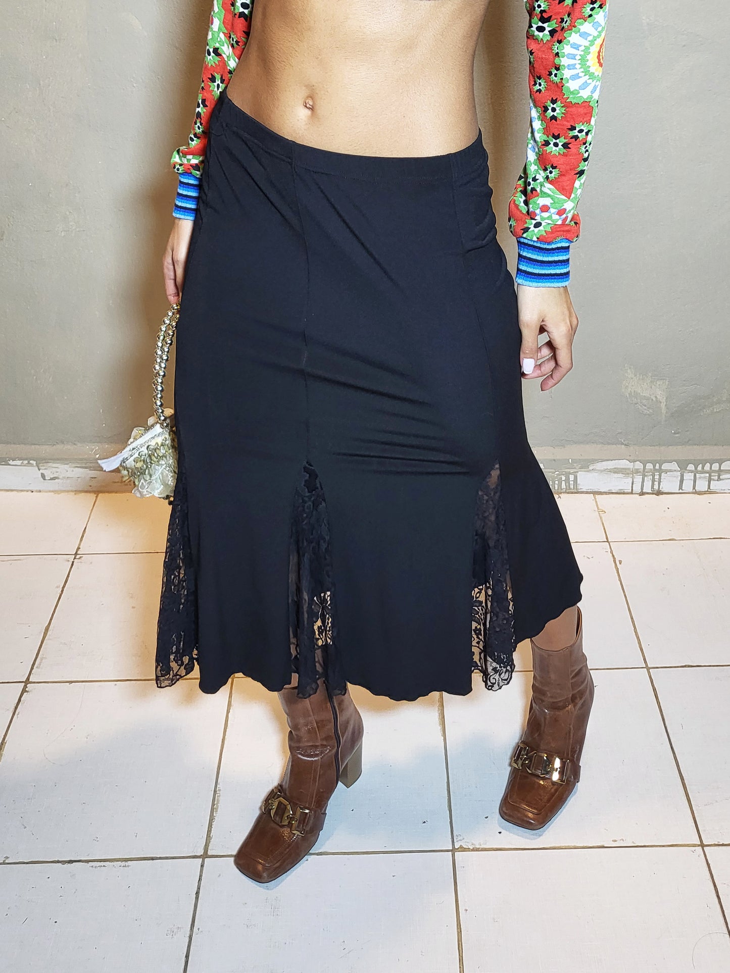 Black Lace Panel Skirt