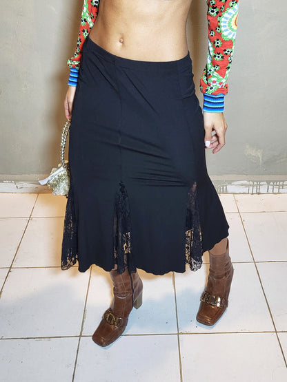 Black Lace Panel Skirt
