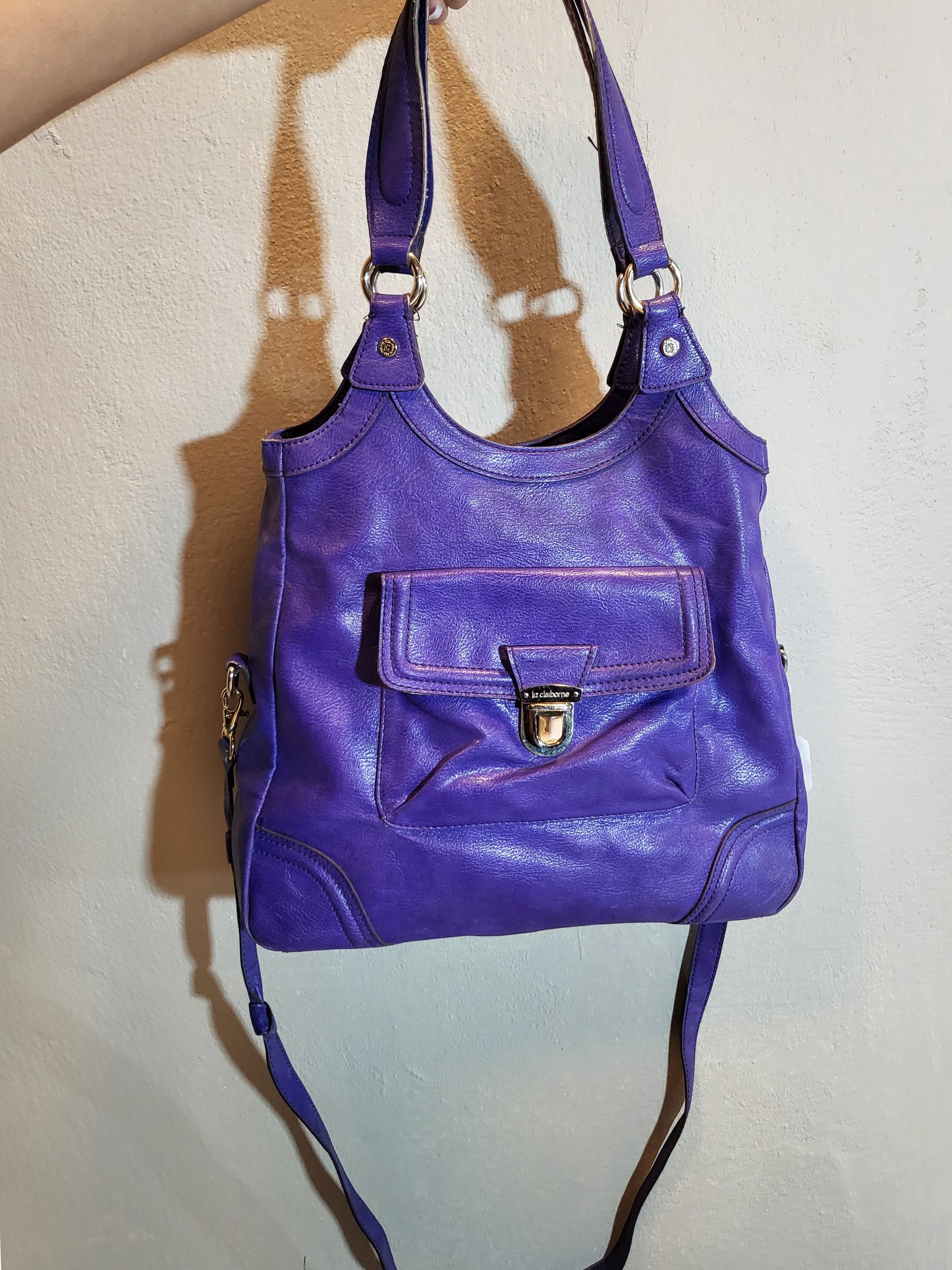 Electric Violet Leather Shoulder Bag -  Liz Claiborne