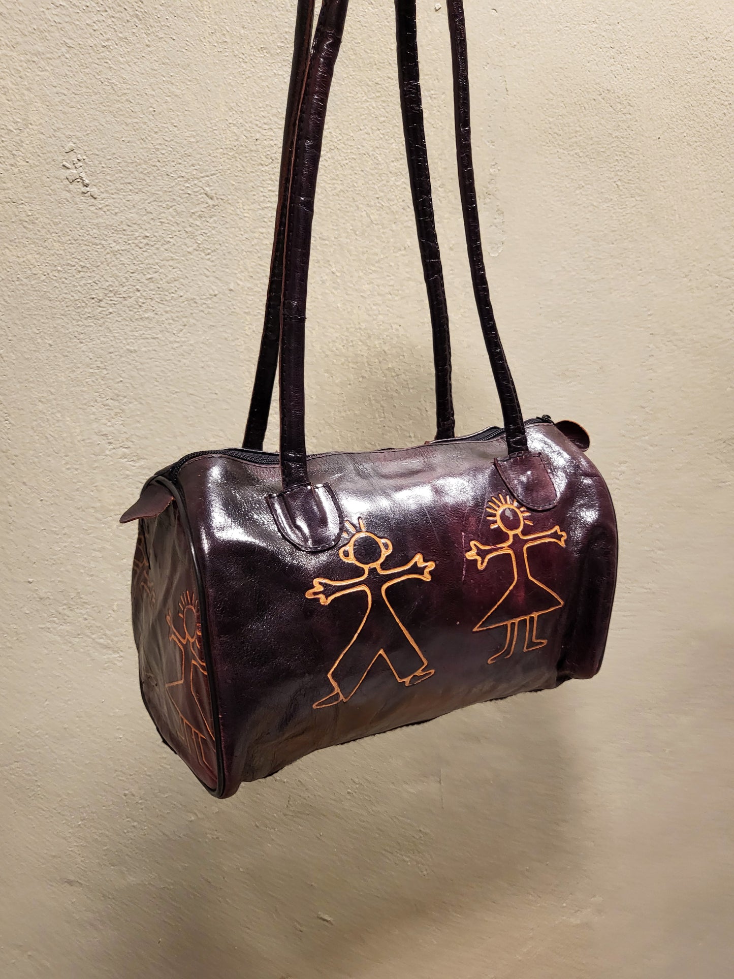 Painted Folk-Style Barrel Shoulder Bag