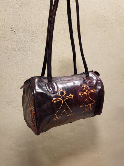 Painted Folk-Style Barrel Shoulder Bag