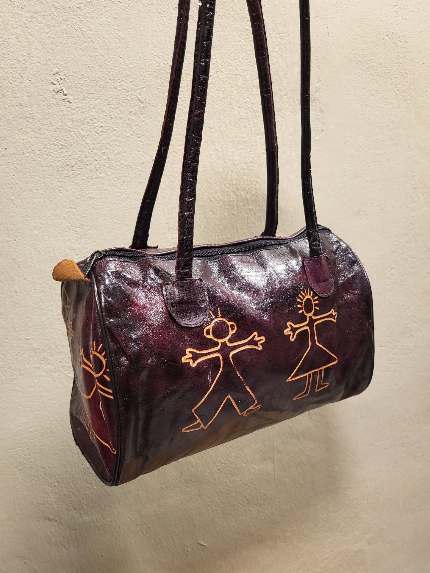 Painted Folk-Style Barrel Shoulder Bag