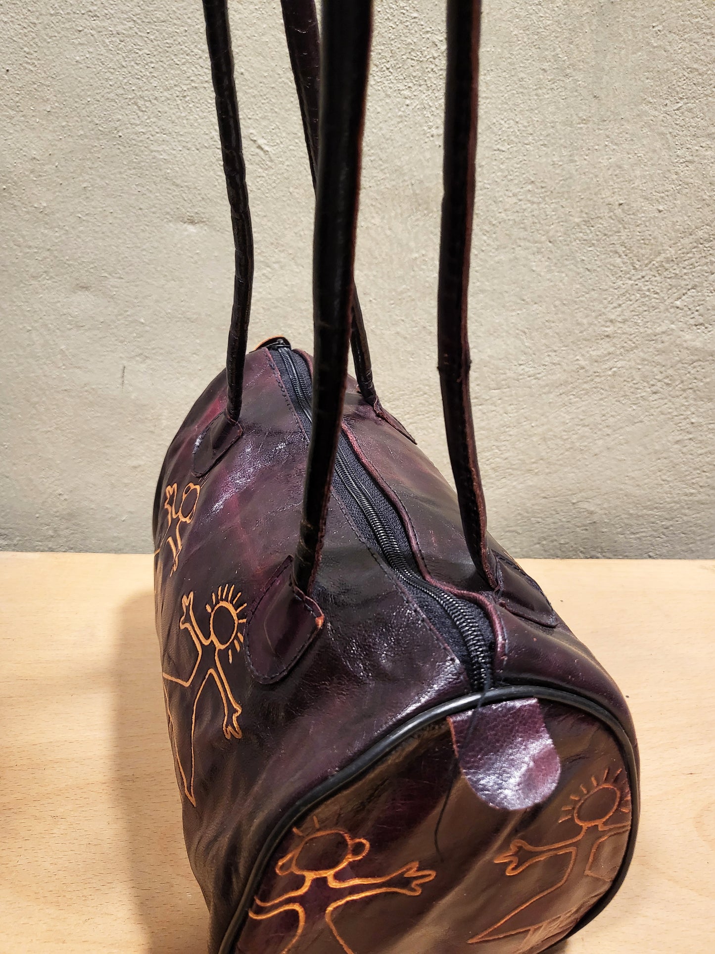 Painted Folk-Style Barrel Shoulder Bag