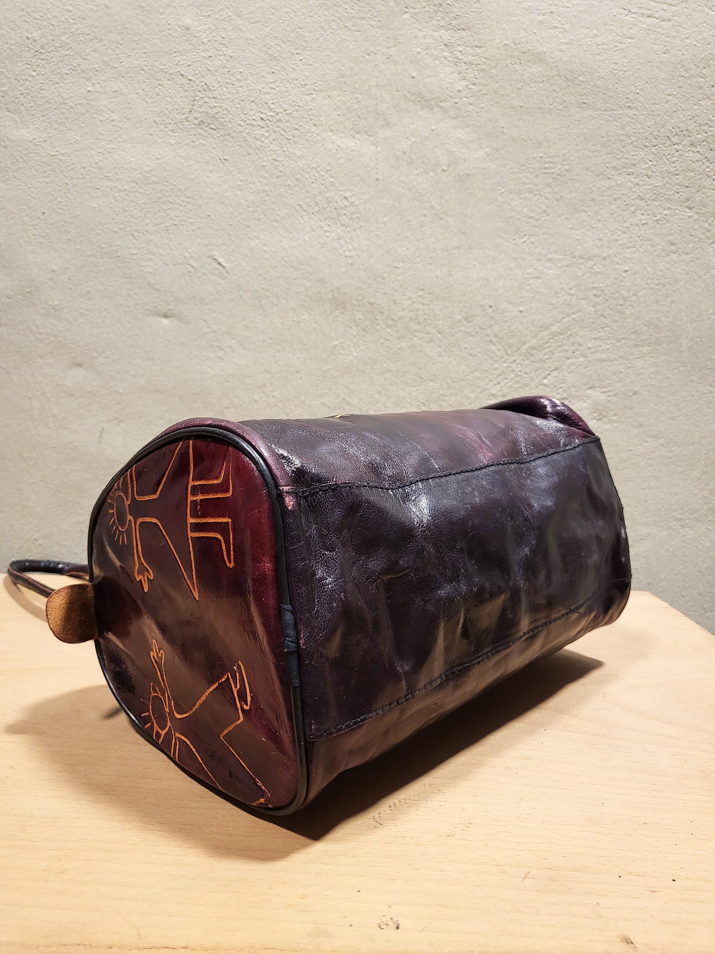Painted Folk-Style Barrel Shoulder Bag
