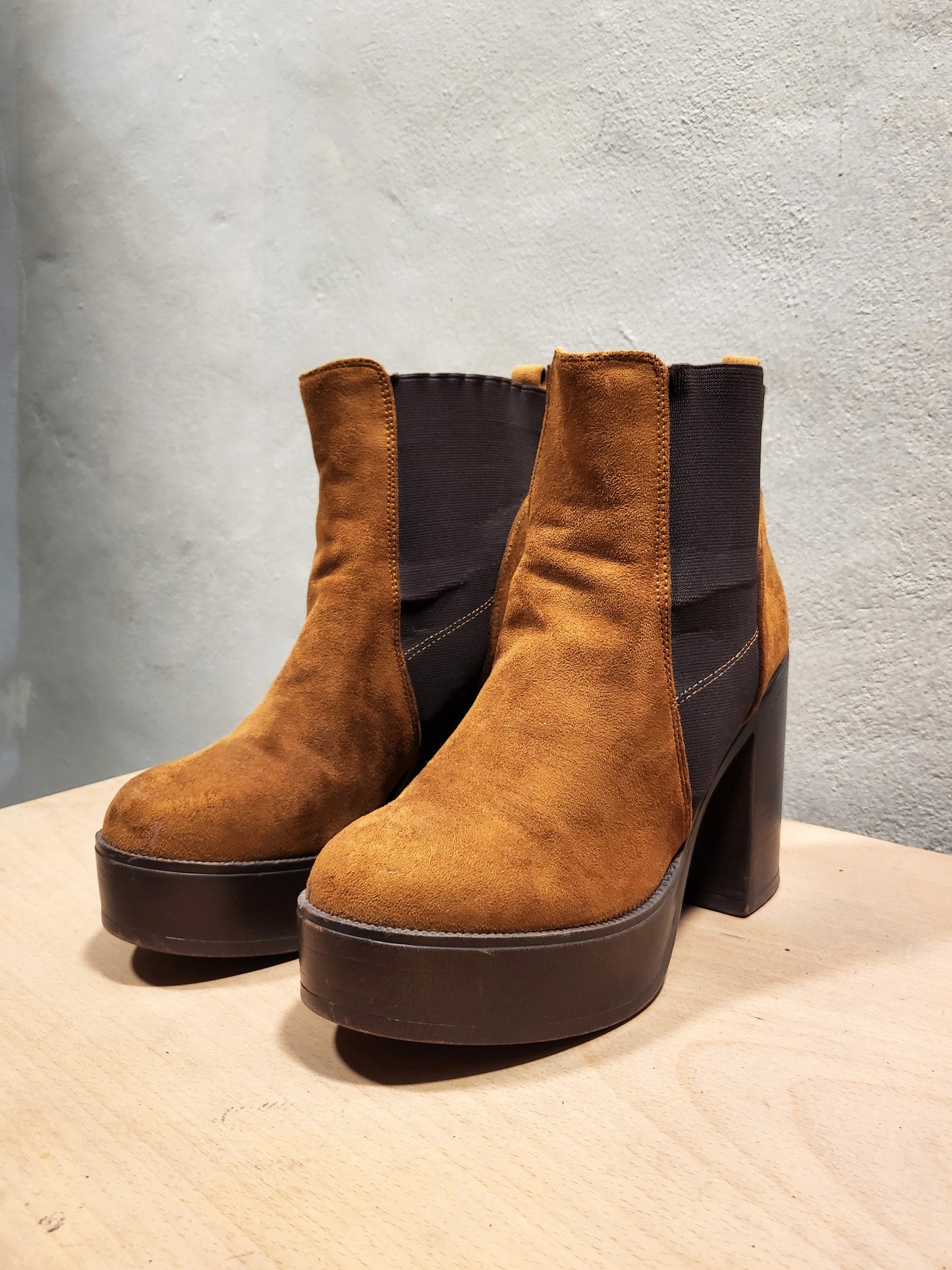 Caramel Suede Platform Ankle Boots