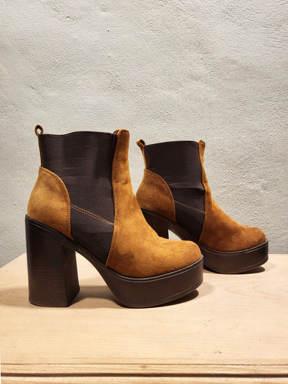Caramel Suede Platform Ankle Boots