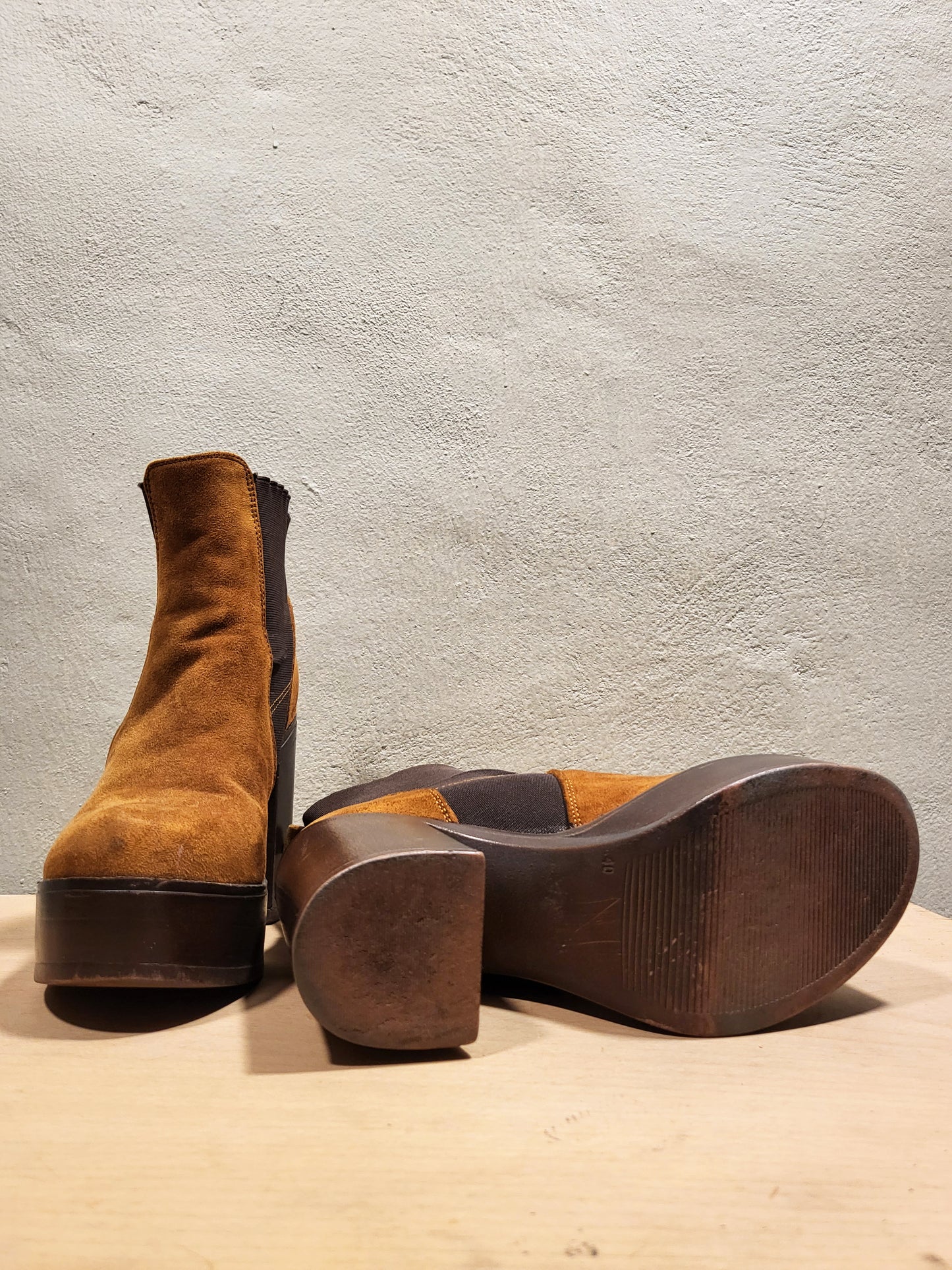 Caramel Suede Platform Ankle Boots