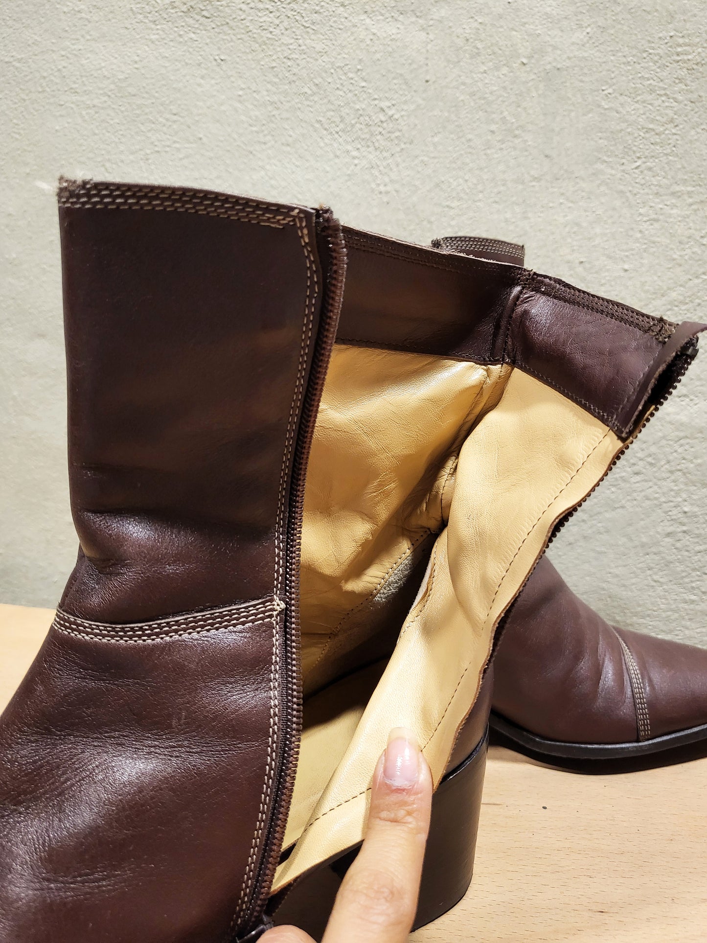 Chocolate Brown Leather Heeled Ankle Boots