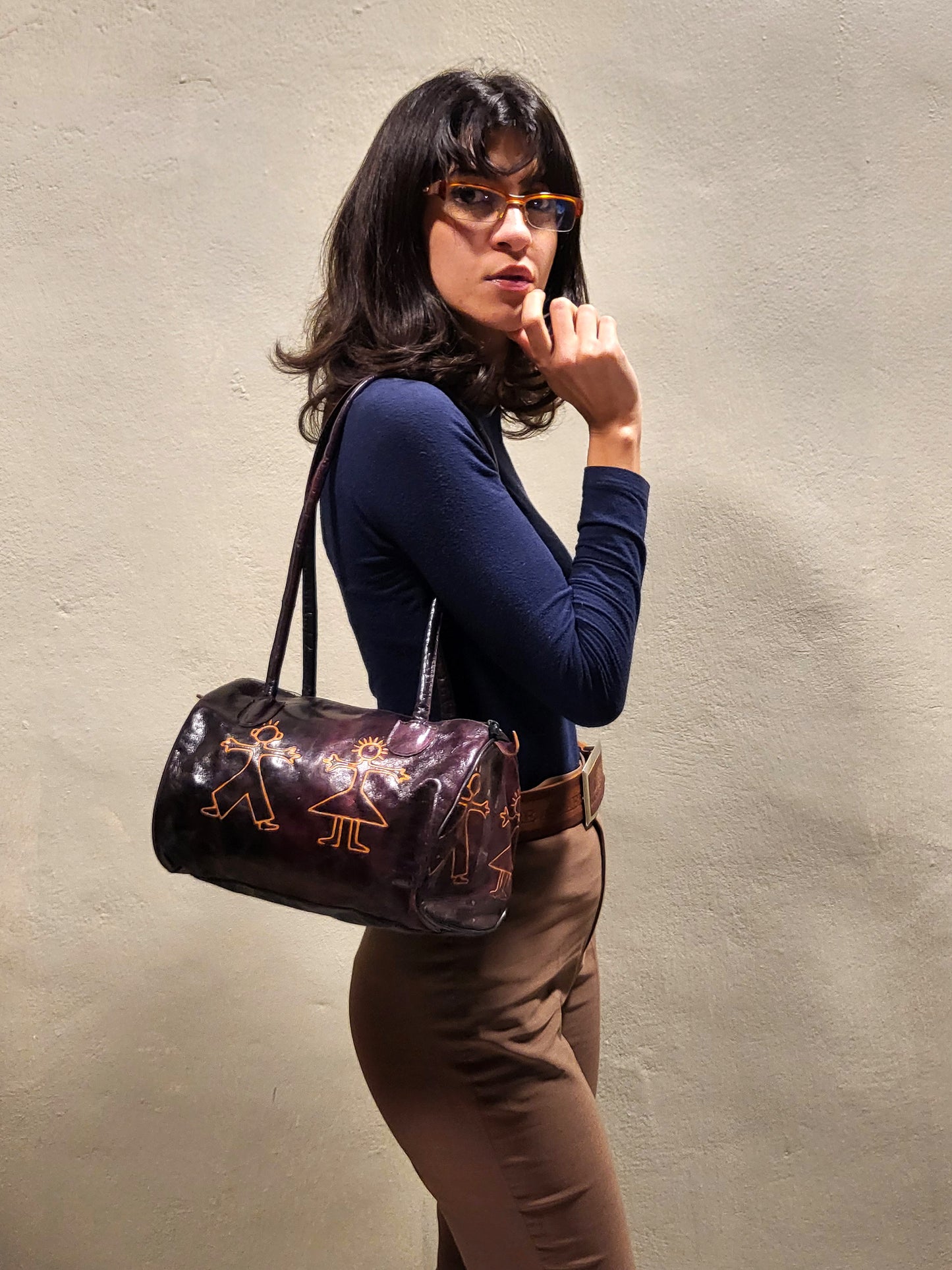 Painted Folk-Style Barrel Shoulder Bag