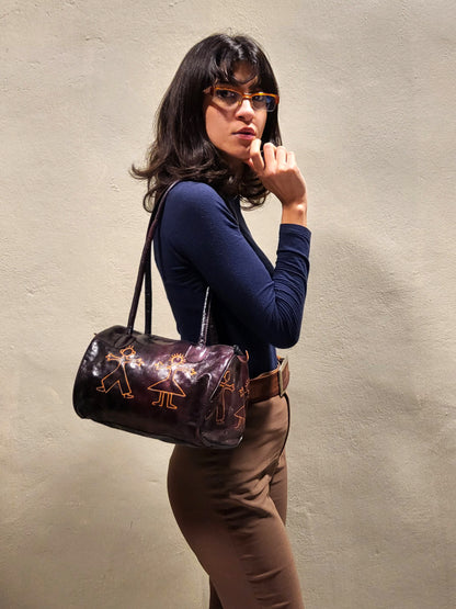 Painted Folk-Style Barrel Shoulder Bag