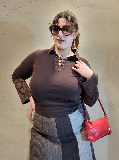 Brown Lace-Up Long Sleeve Top