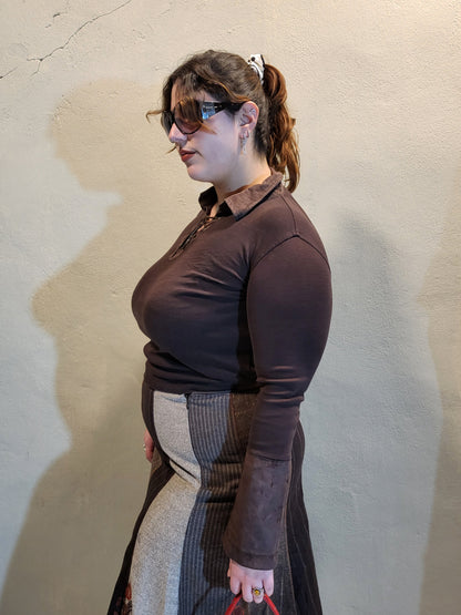 Brown Lace-Up Long Sleeve Top