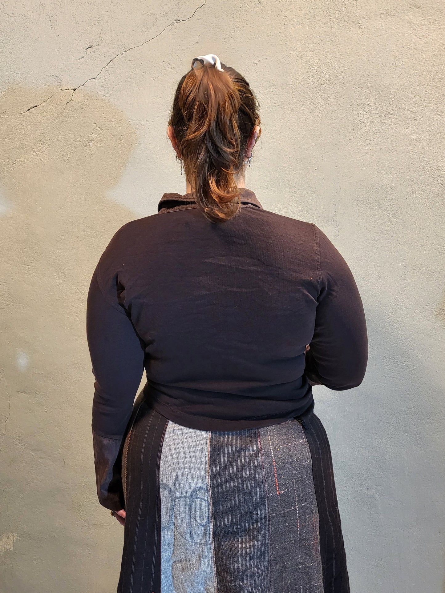 Brown Lace-Up Long Sleeve Top