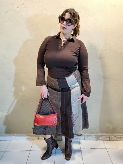 Patchwork Embroidered Midi Skirt