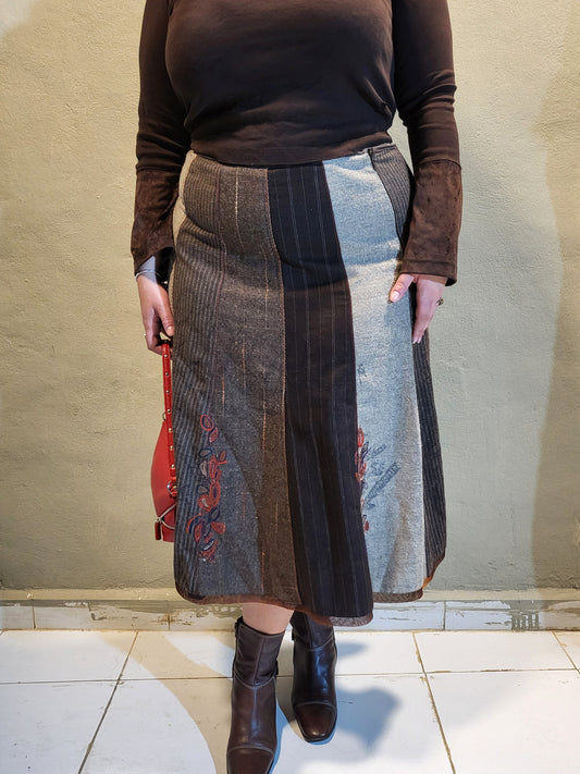 Patchwork Embroidered Midi Skirt