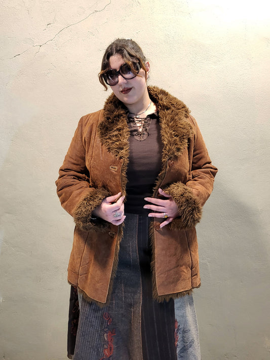 Suede Faux-Fur Trim Jacket