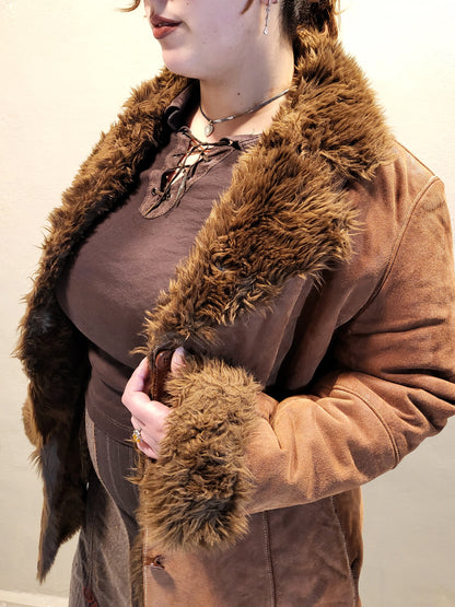 Suede Faux-Fur Trim Jacket