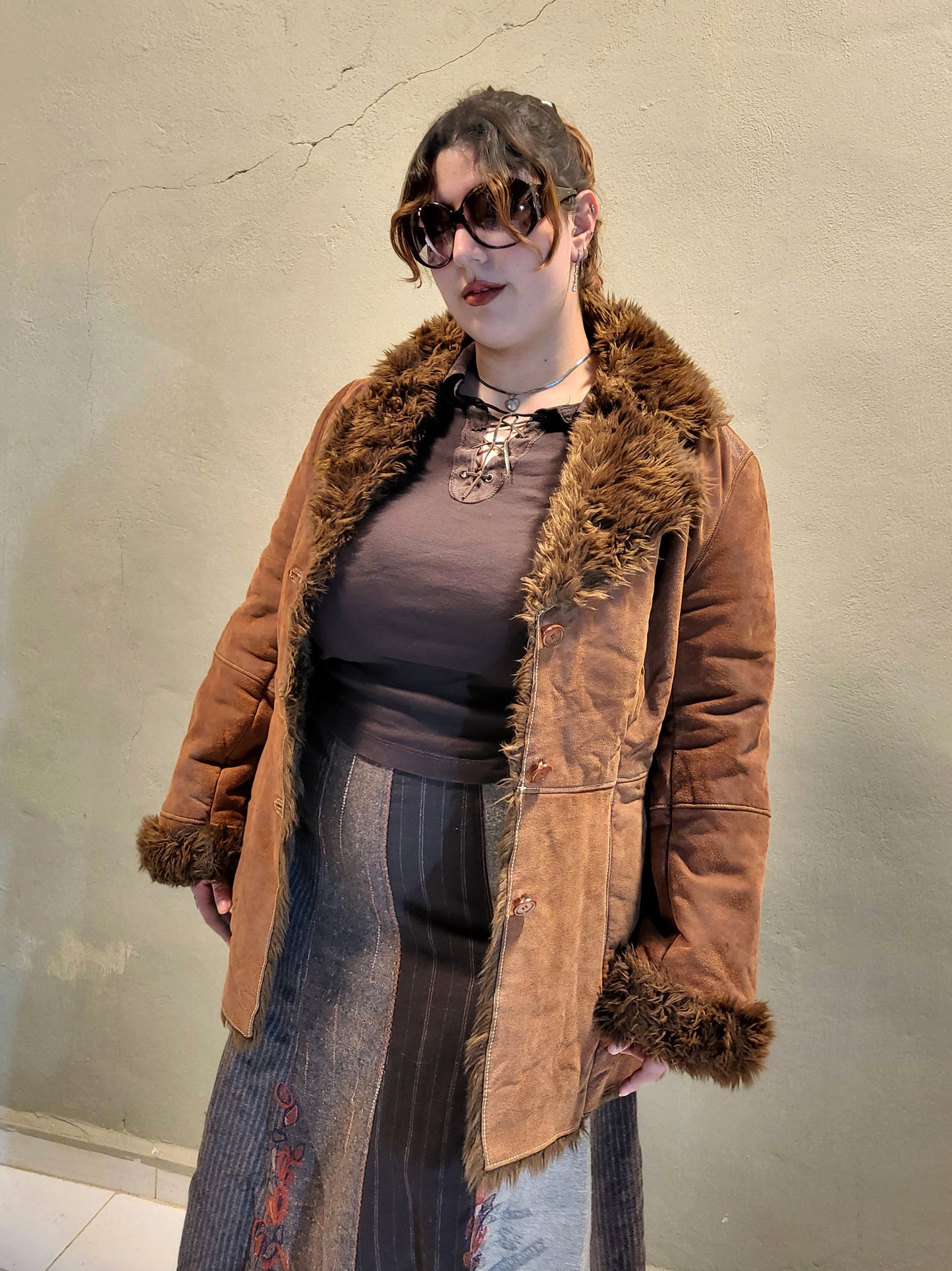 Suede Faux-Fur Trim Jacket