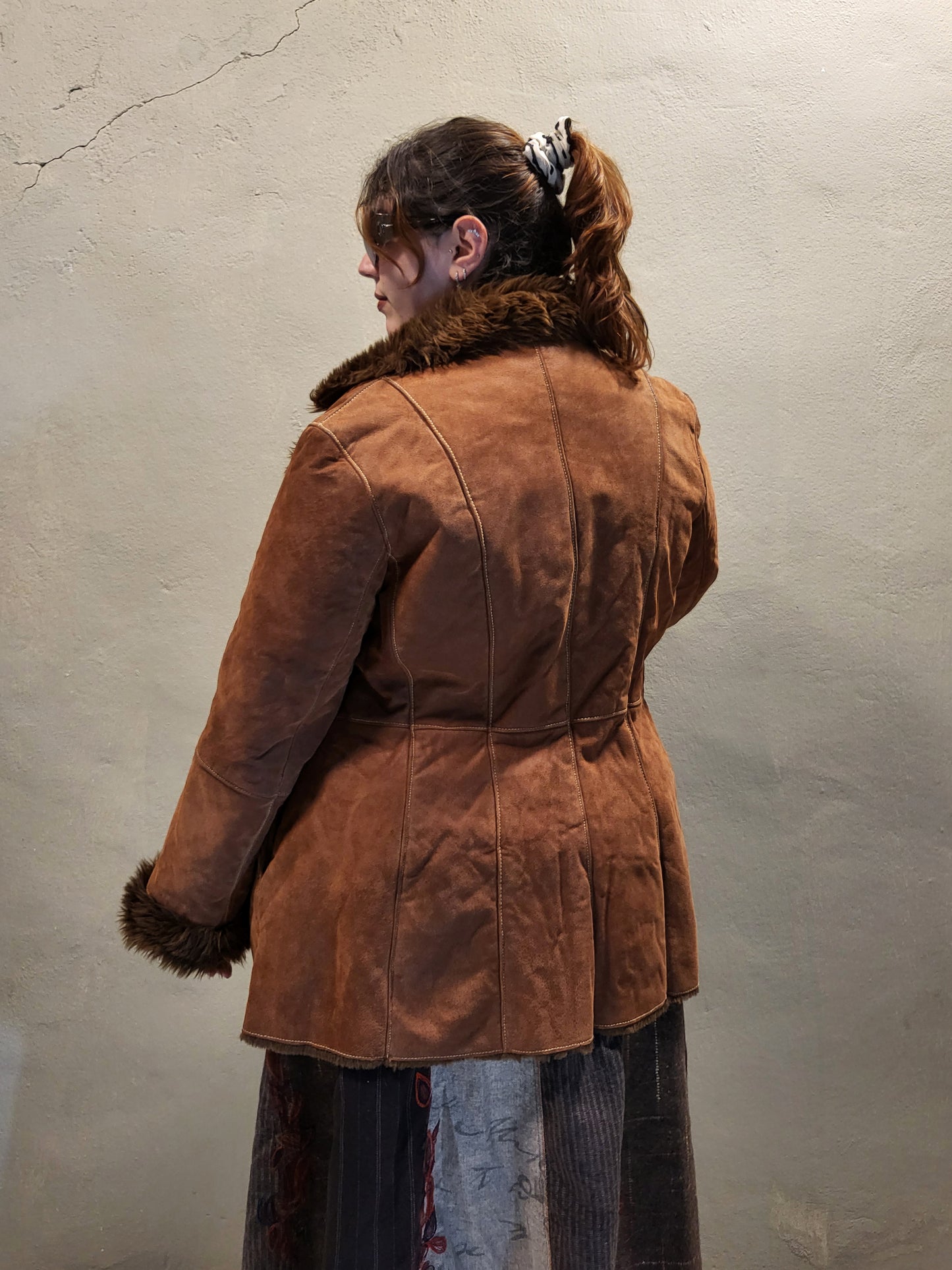 Suede Faux-Fur Trim Jacket