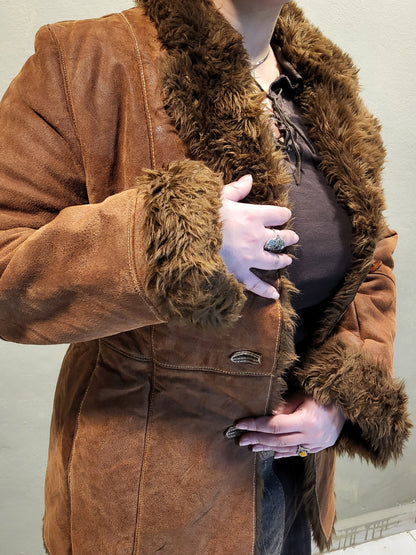 Suede Faux-Fur Trim Jacket