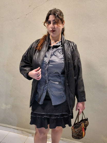 Vintage Black Leather Oversized Jacket