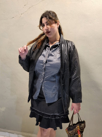 Vintage Black Leather Oversized Jacket