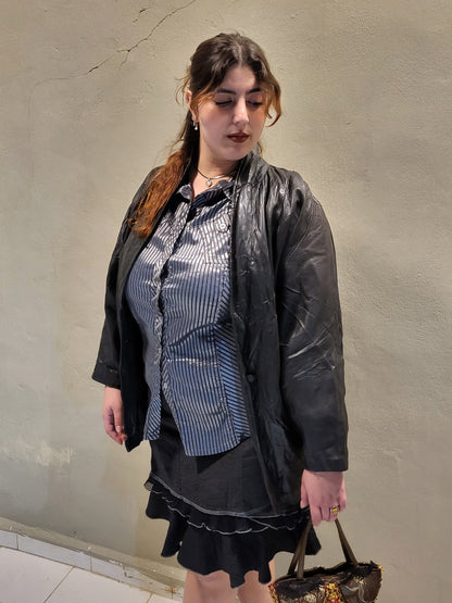 Vintage Black Leather Oversized Jacket